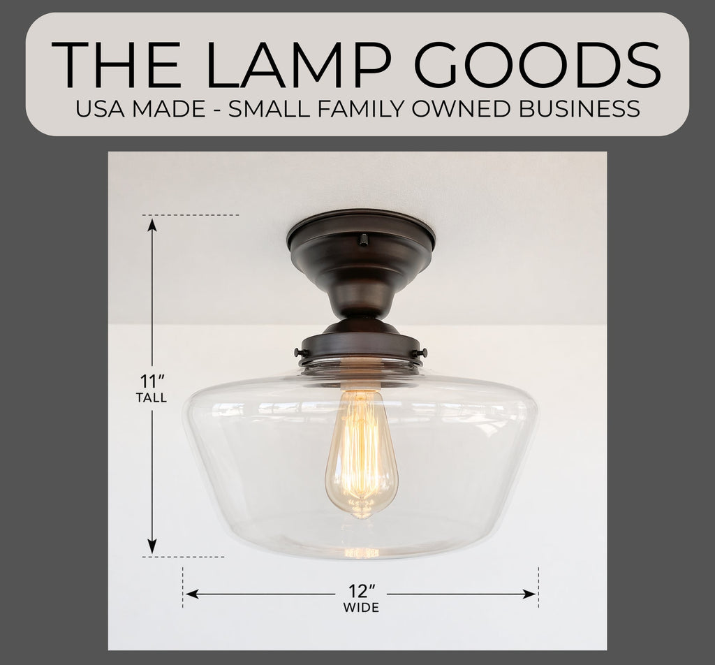 Large Clear Glass Schoolhouse Ceiling Light | 12"