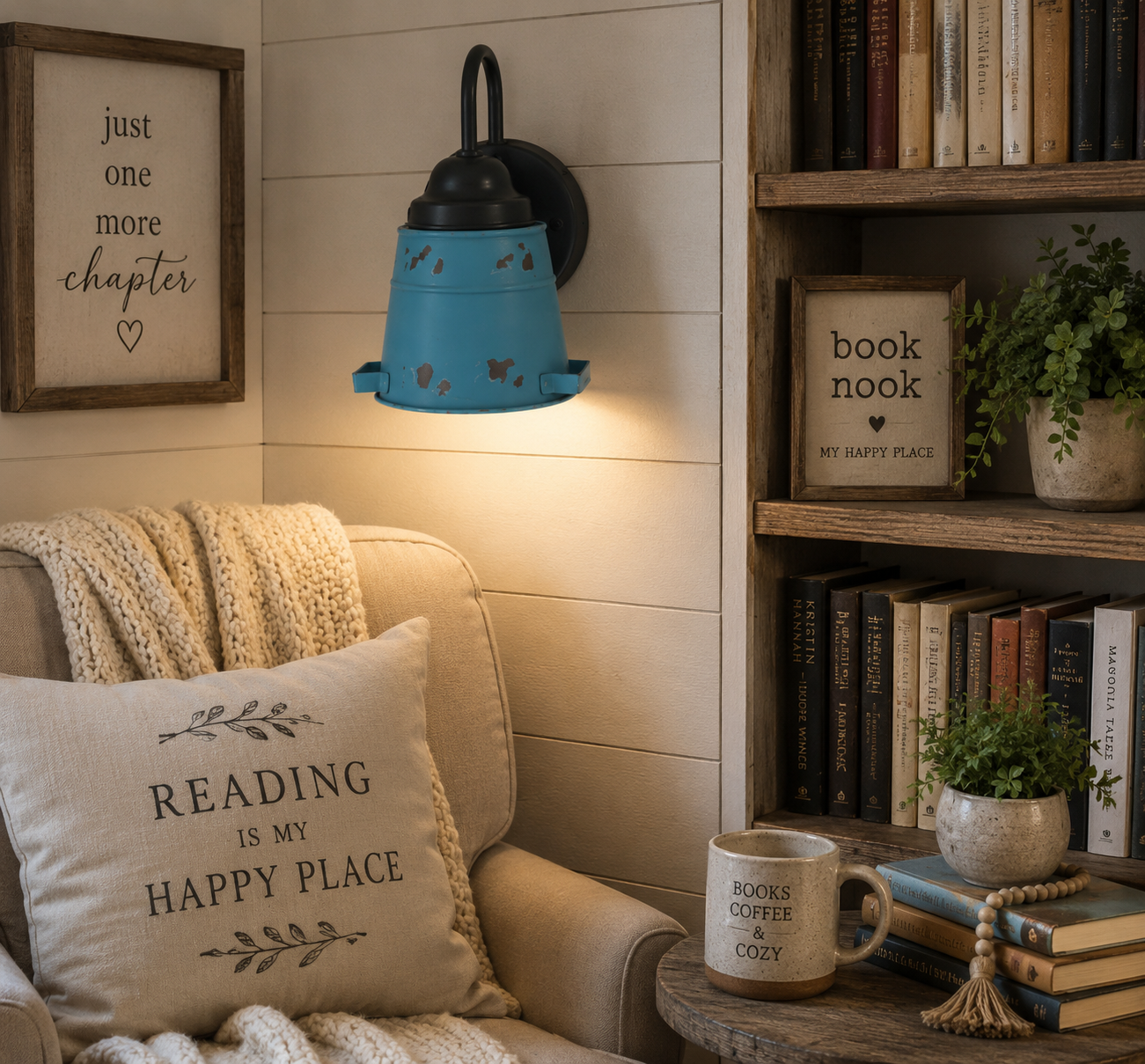 Distressed Rustic Blue Farmhouse Wall Sconce