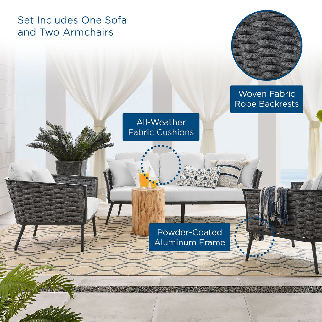 Stance 3 Piece Outdoor Patio Aluminum Sectional Sofa Set by Modway