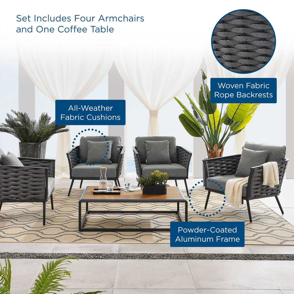 Stance 5 Piece Outdoor Patio Aluminum Sectional Sofa Set by Modway