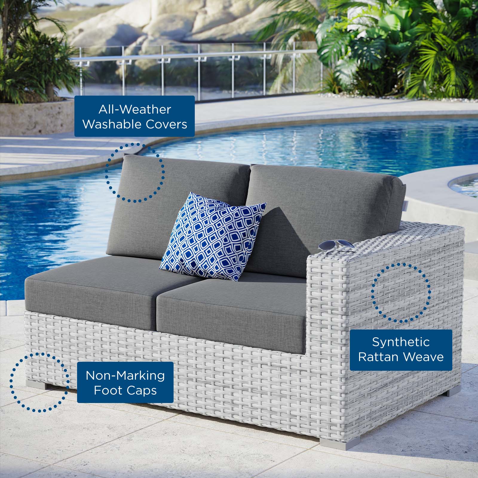 Convene Outdoor Patio Right-Arm Loveseat by Modway