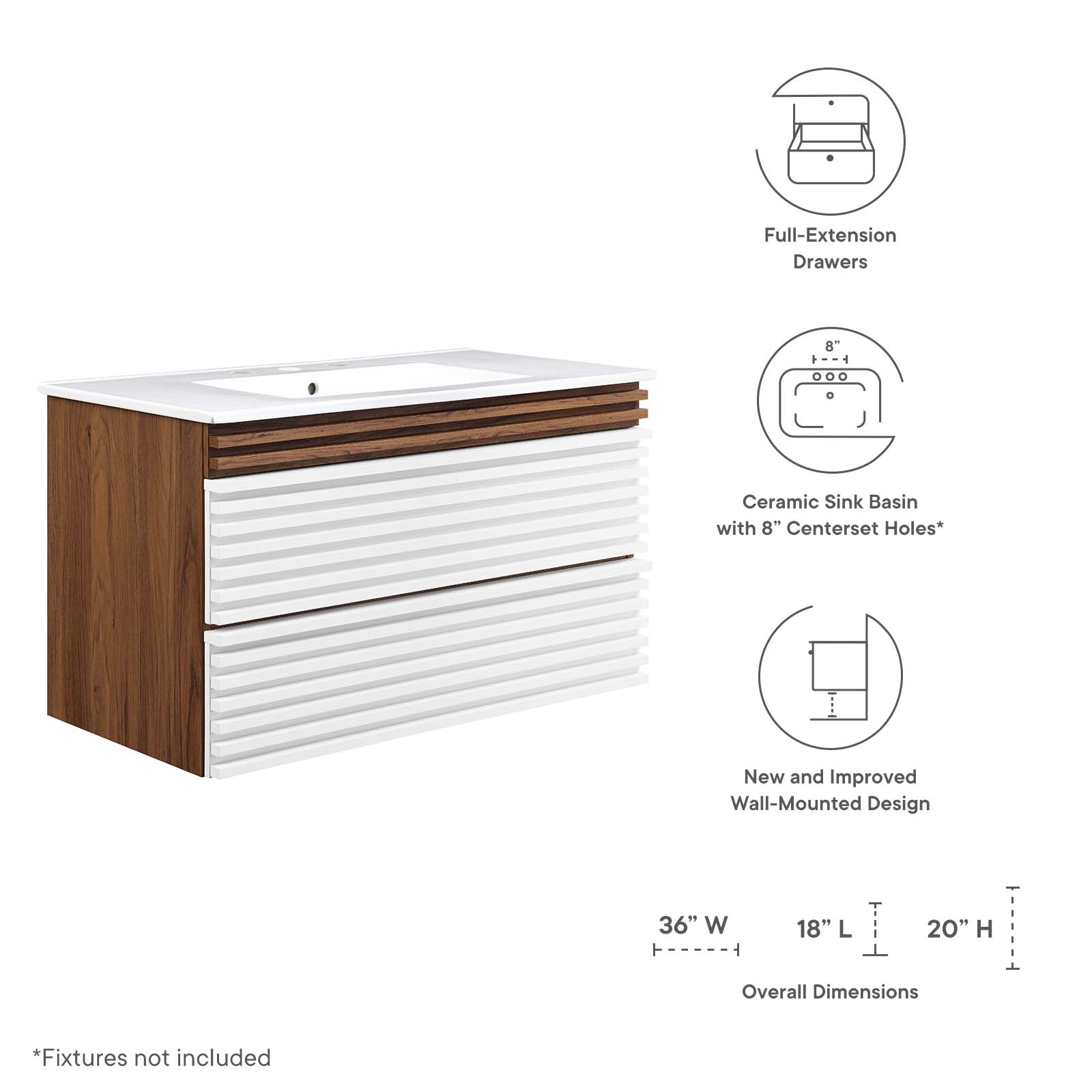 Render 36" Wall-Mount Bathroom Vanity by Modway