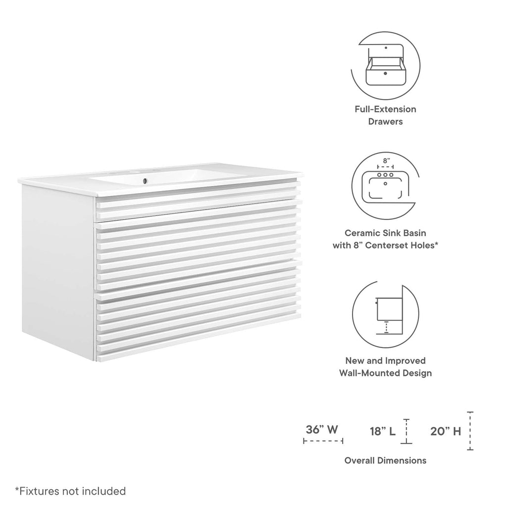Render 36" Wall-Mount Bathroom Vanity by Modway