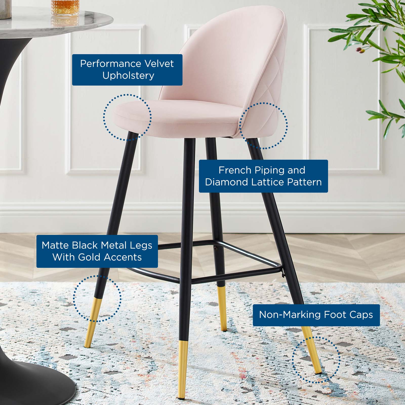 Cordial Performance Velvet Bar Stools Set of 2 by Modway