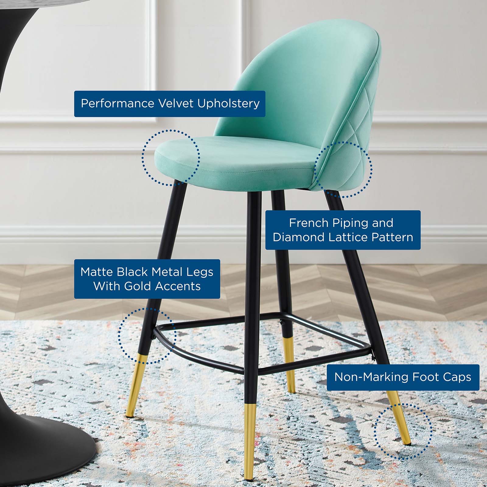 Cordial Performance Velvet Counter Stools Set of 2 by Modway