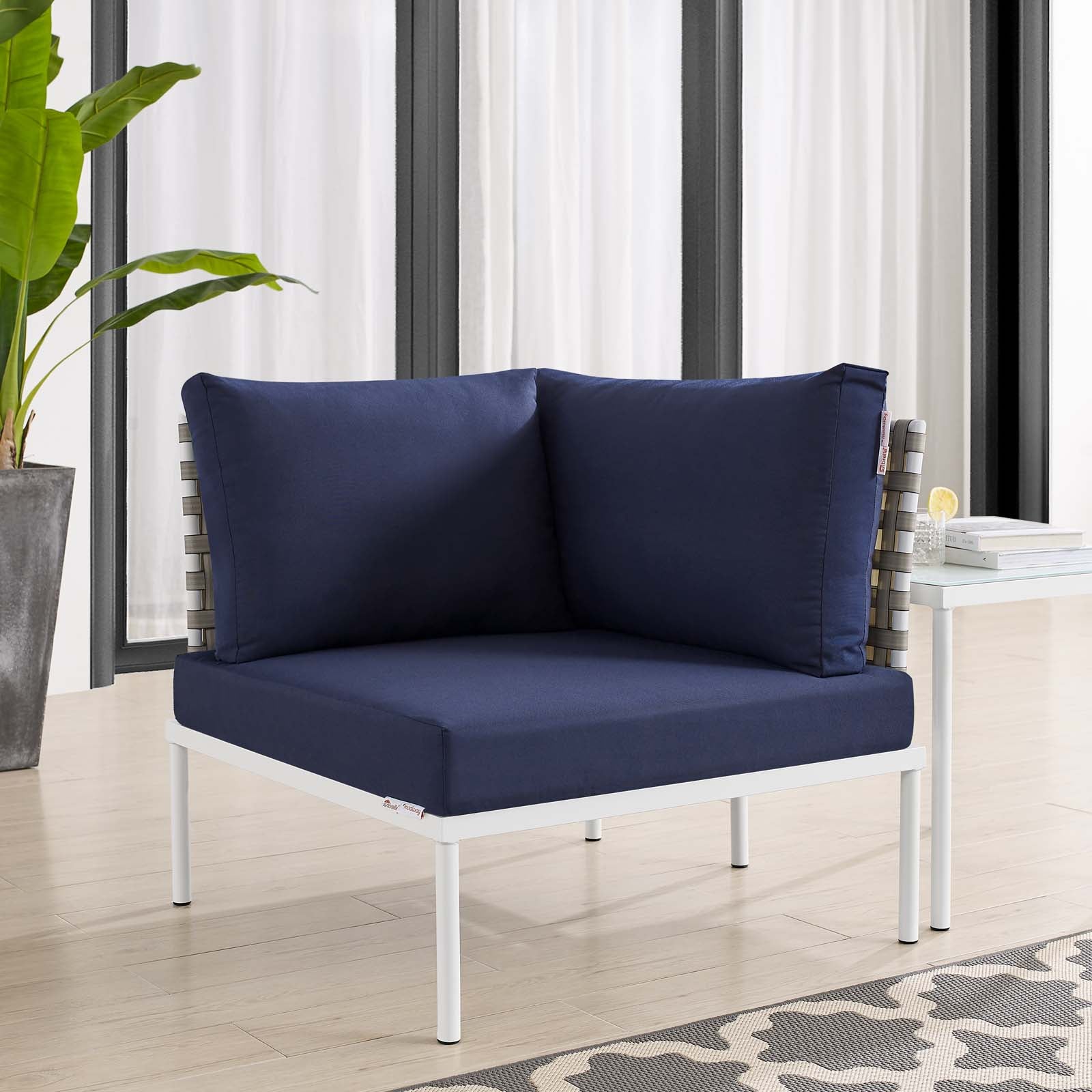 Harmony Sunbrella¨ Basket Weave Outdoor Patio Aluminum Corner Chair by Modway