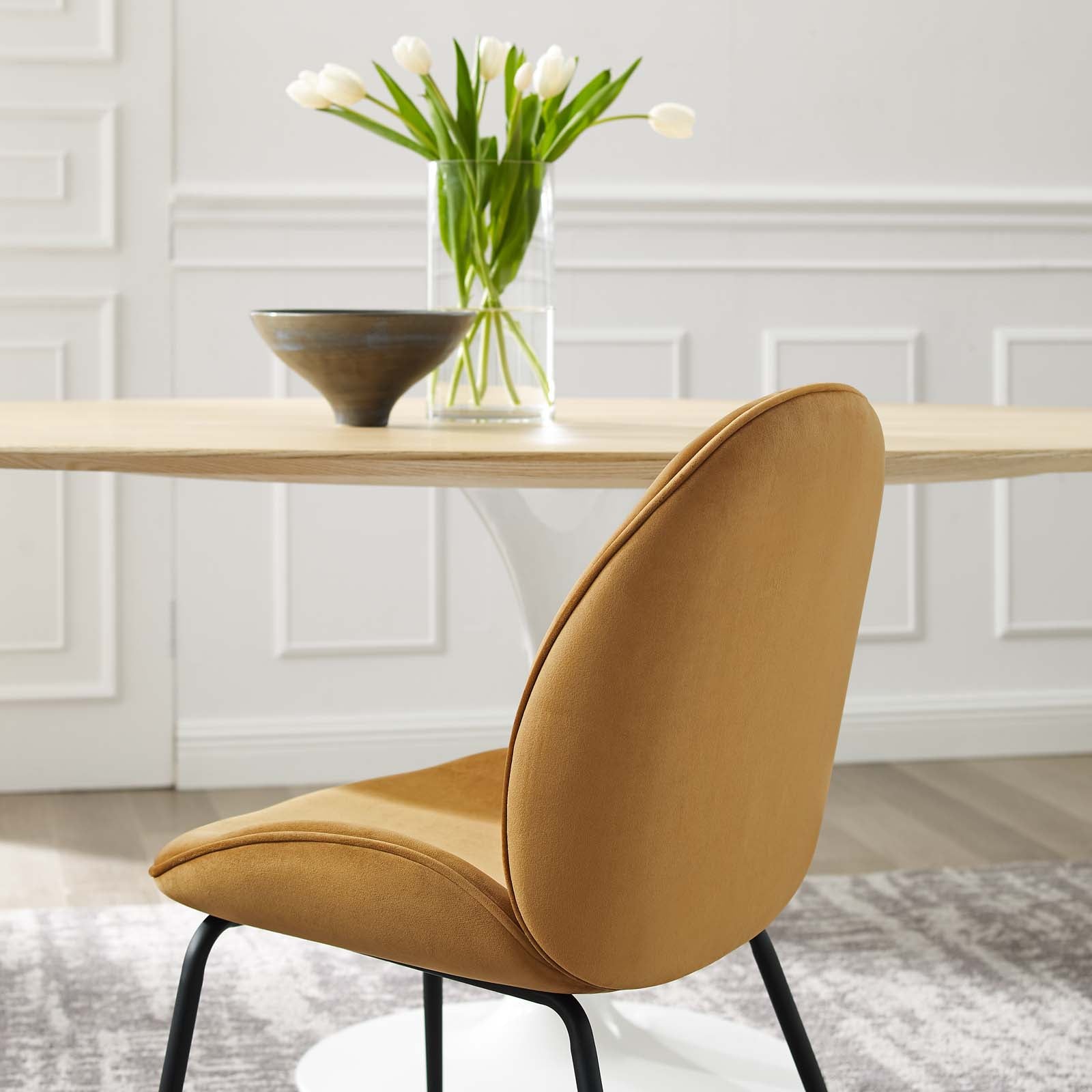 Scoop Black Powder Coated Steel Leg Performance Velvet Dining Chairs Set of 2 by Modway