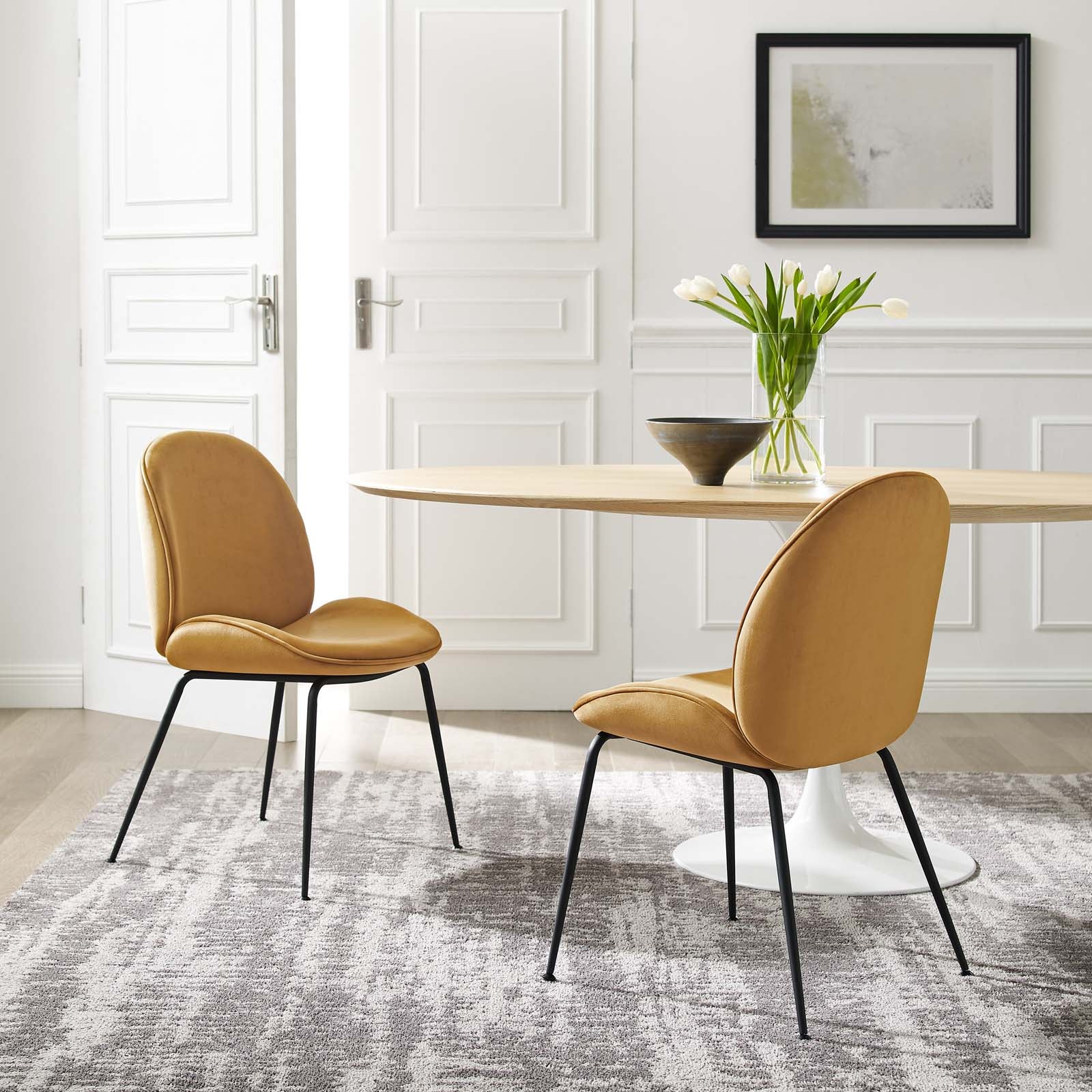 Scoop Black Powder Coated Steel Leg Performance Velvet Dining Chairs Set of 2 by Modway