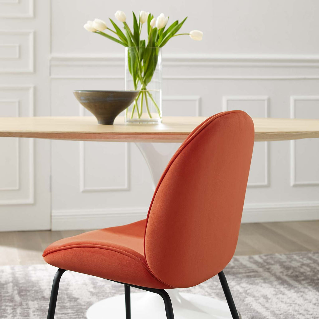 Scoop Black Powder Coated Steel Leg Performance Velvet Dining Chairs Set of 2 by Modway