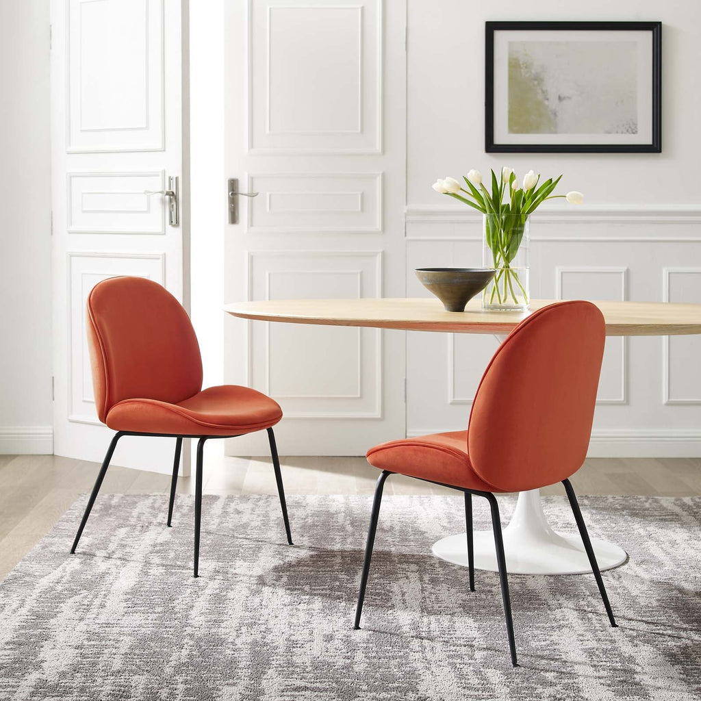 Scoop Black Powder Coated Steel Leg Performance Velvet Dining Chairs Set of 2 by Modway