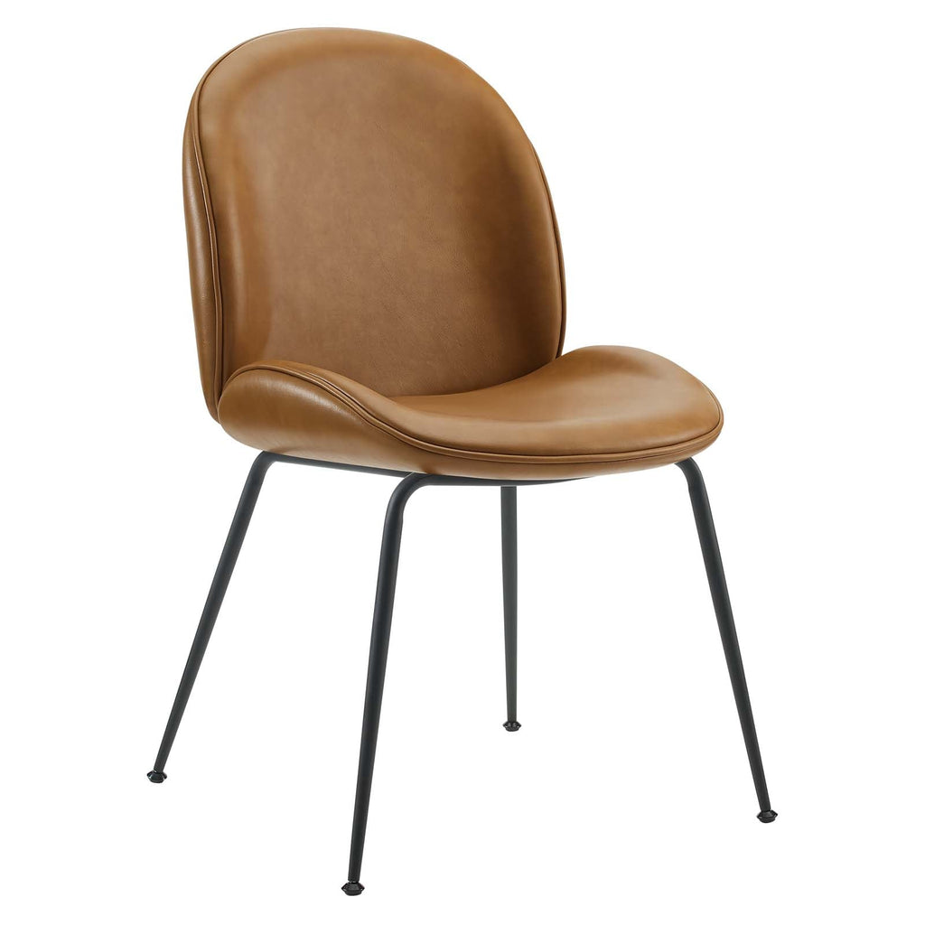 Scoop Black Powder Coated Steel Leg Vegan Leather Dining Chairs Set of 2 by Modway