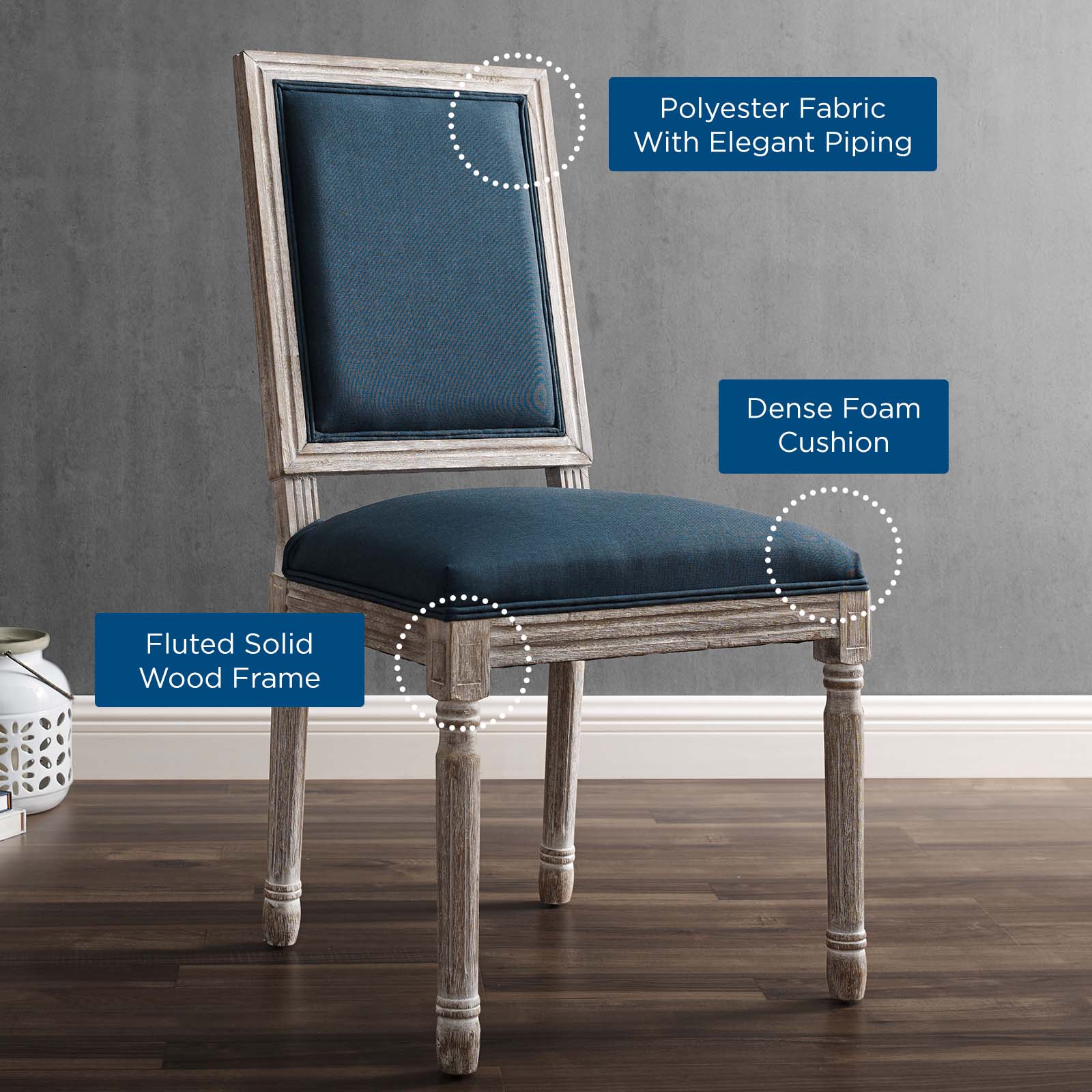 Court French Vintage Upholstered Fabric Dining Side Chair by Modway