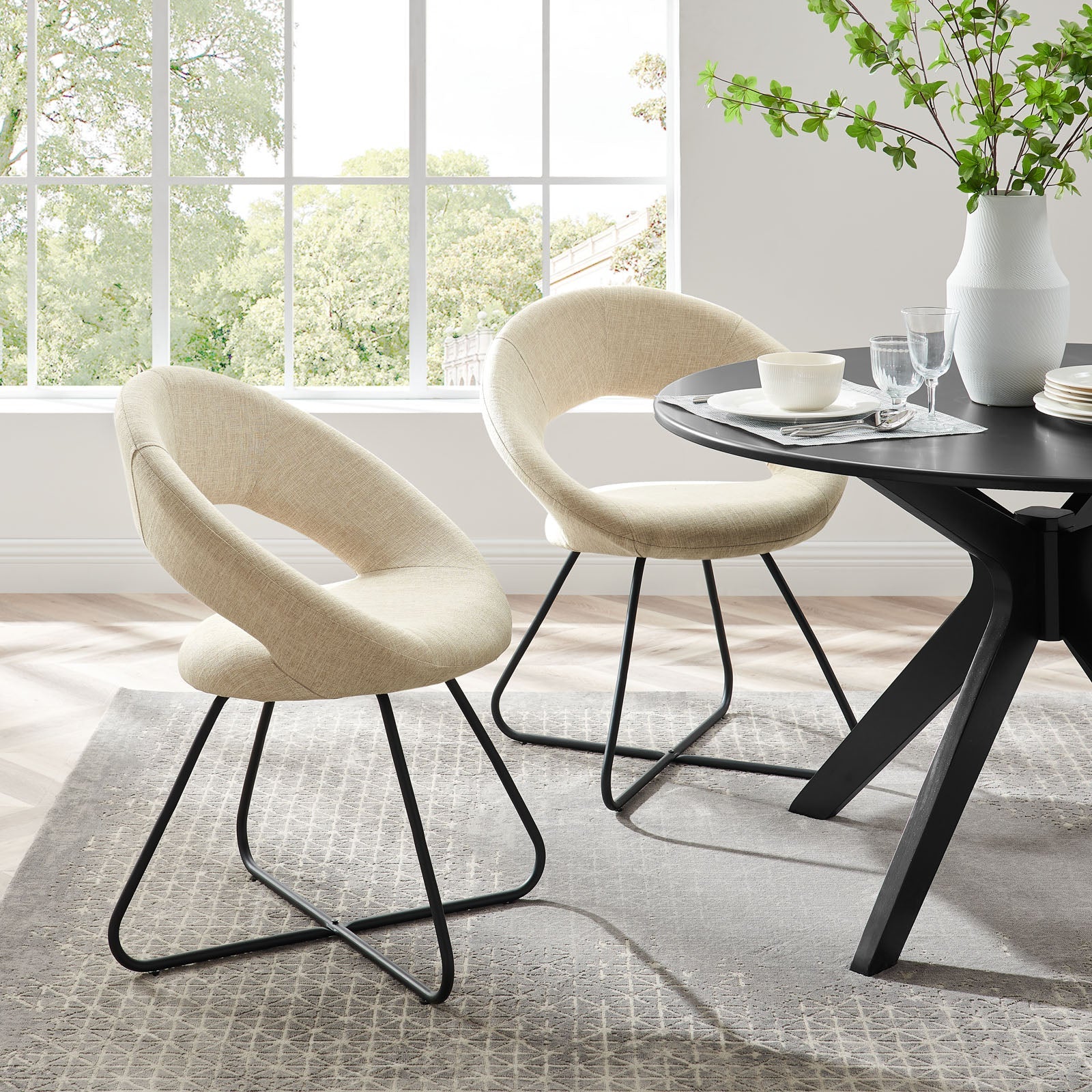 Nouvelle Upholstered Fabric Dining Chair Set of 2 by Modway