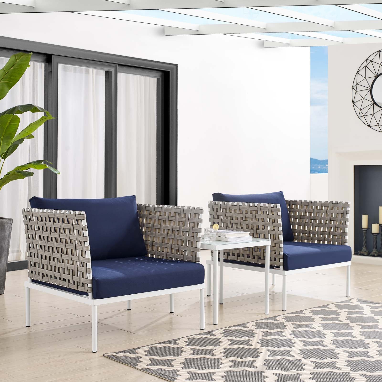 Harmony 3-Piece Sunbrella¨ Basket Weave Outdoor Patio Aluminum Seating Set by Modway