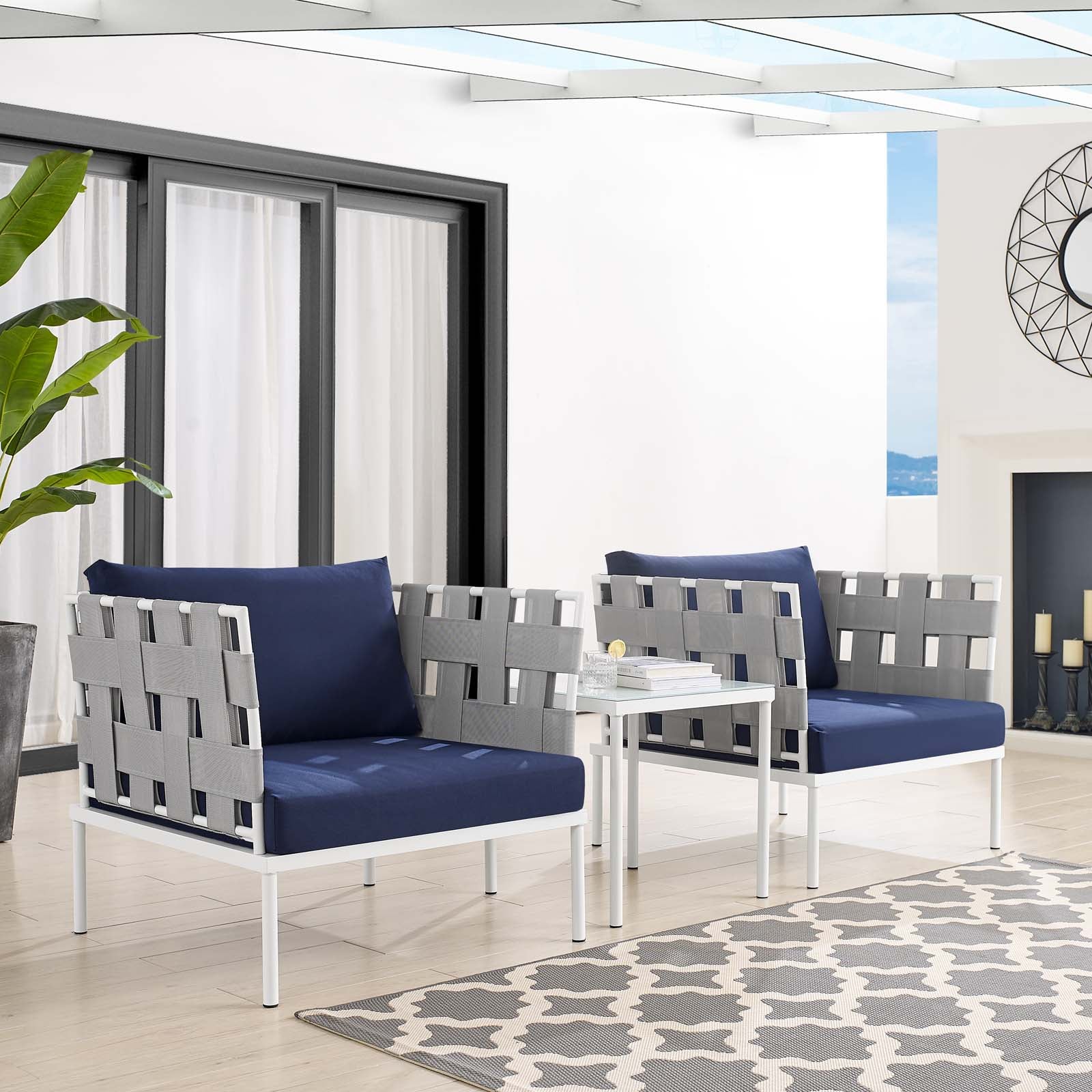 Harmony 3-Piece Sunbrella¨ Outdoor Patio Aluminum Seating Set by Modway