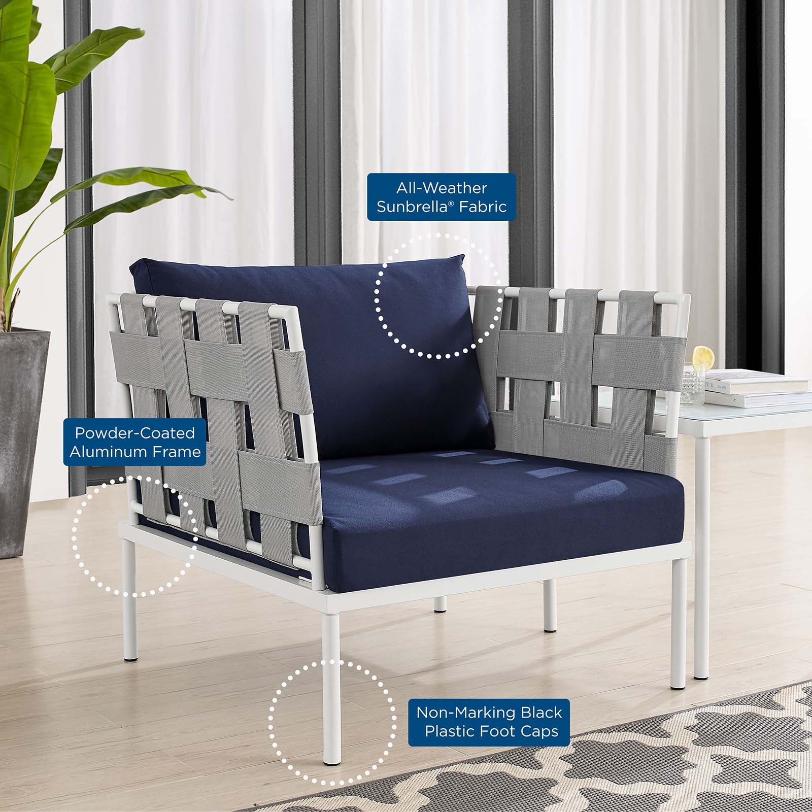 Harmony 3-Piece Sunbrella¨ Outdoor Patio Aluminum Seating Set by Modway