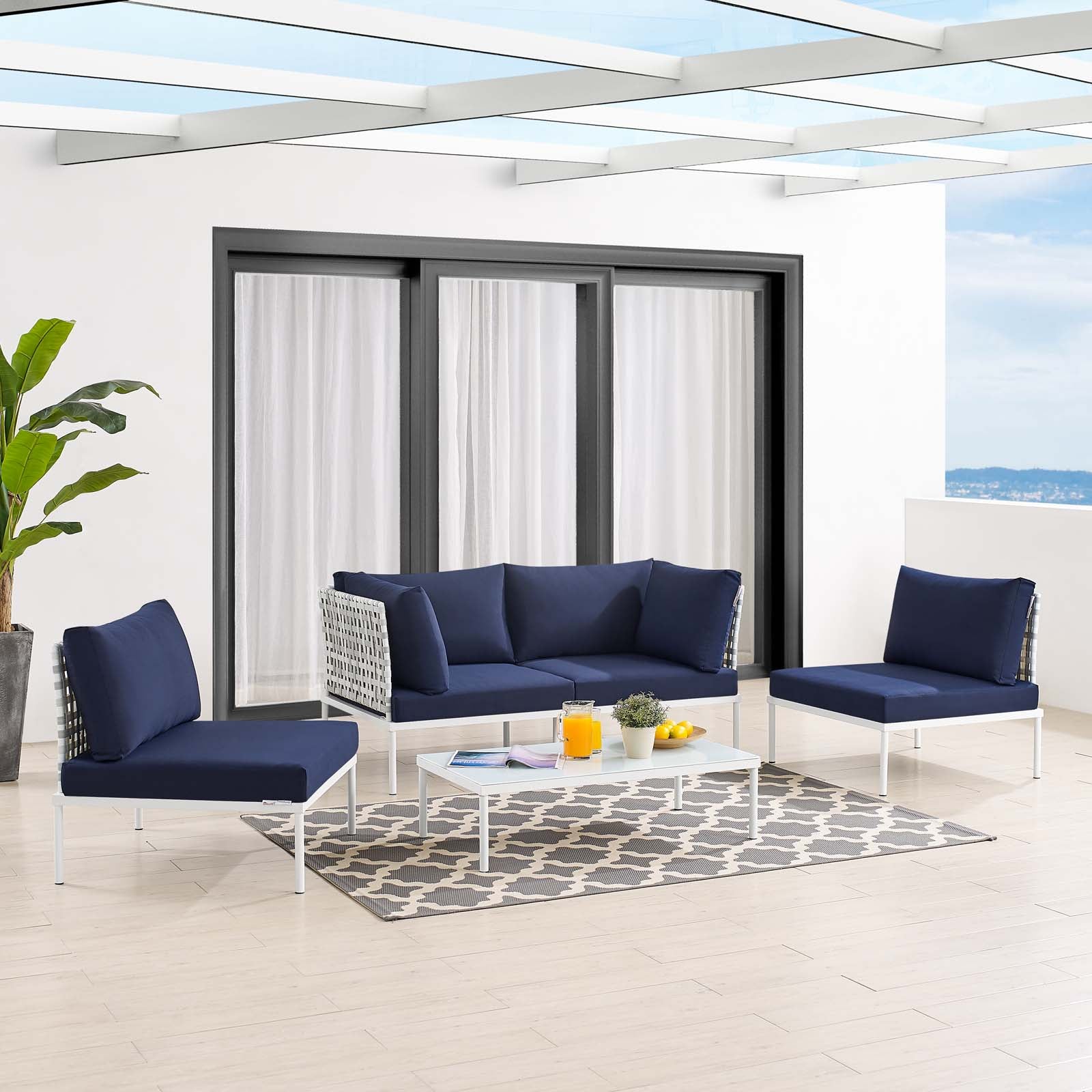 Harmony 4-Piece Sunbrella¨ Basket Weave Outdoor Patio Aluminum Seating Set by Modway