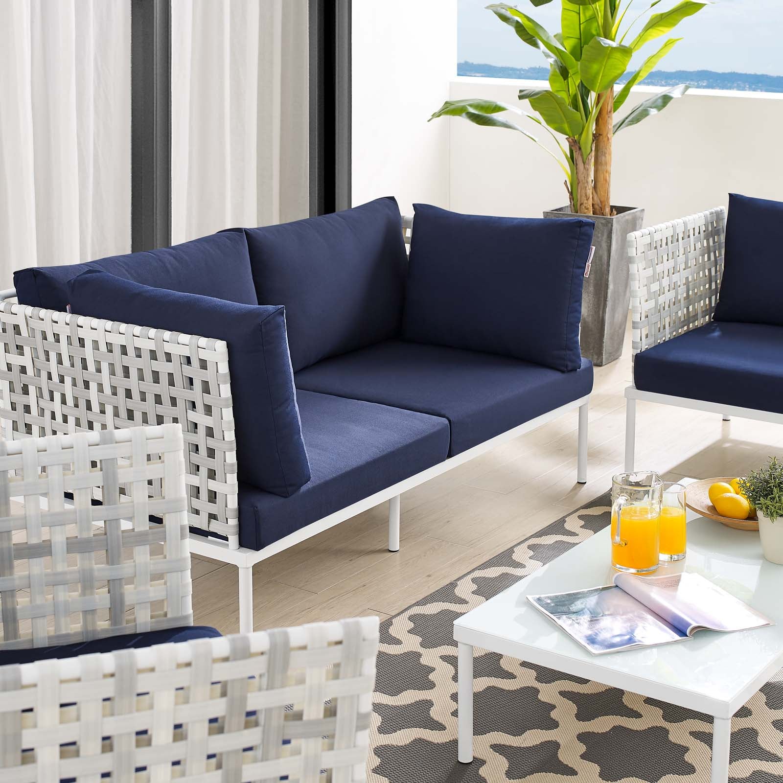 Harmony 5-Piece Sunbrella¨ Basket Weave Outdoor Patio Aluminum Seating Set by Modway