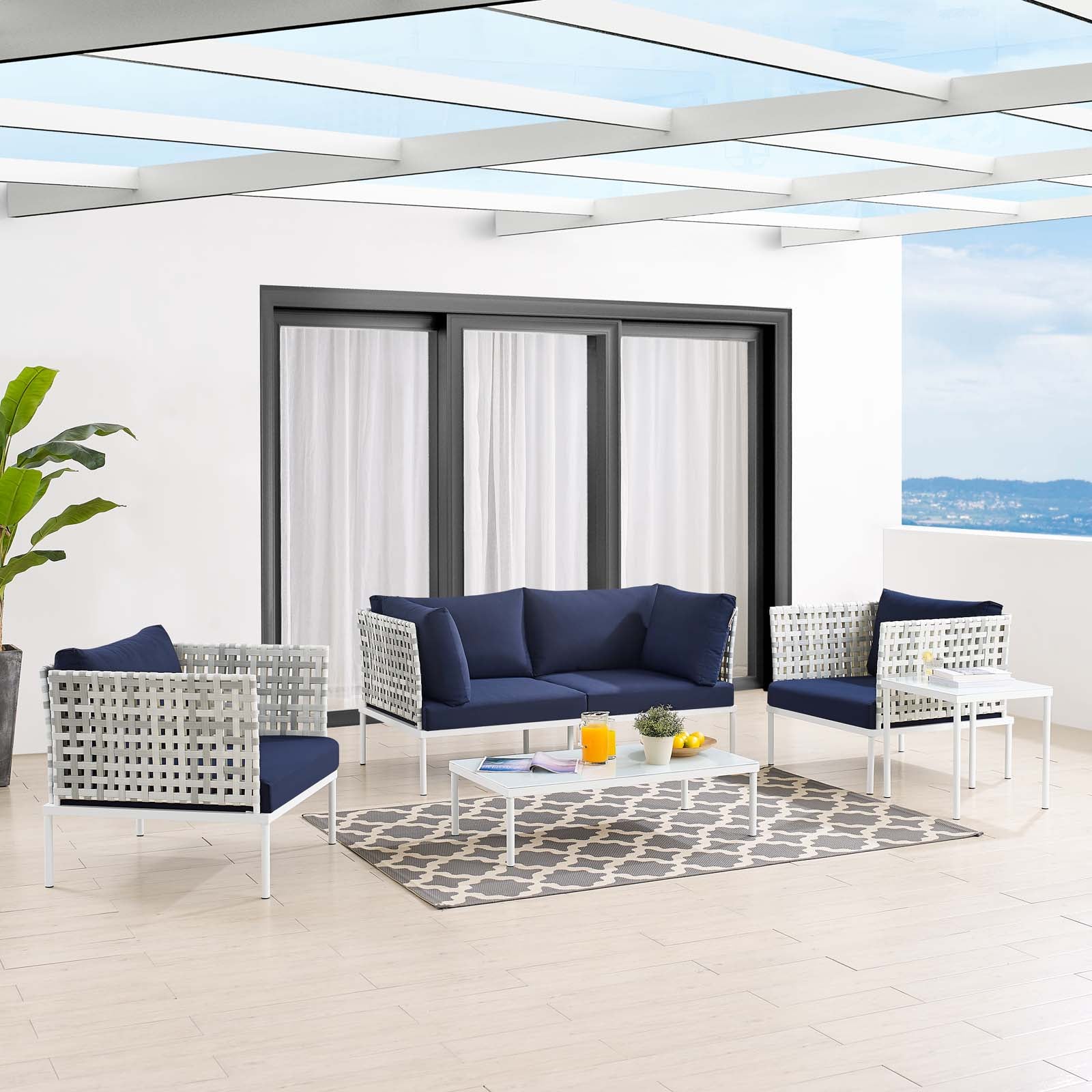 Harmony 5-Piece Sunbrella¨ Basket Weave Outdoor Patio Aluminum Seating Set by Modway