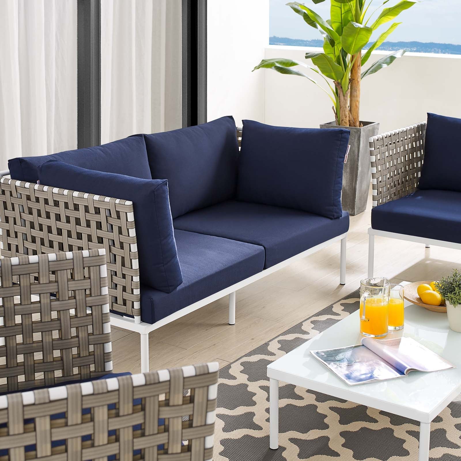 Harmony 5-Piece Sunbrella¨ Basket Weave Outdoor Patio Aluminum Seating Set by Modway