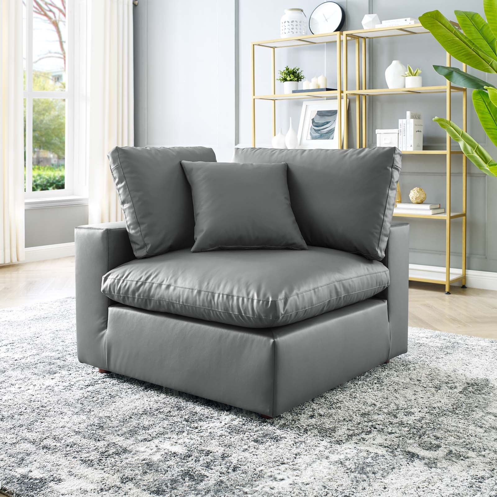 Commix Down Filled Overstuffed Vegan Leather Corner Chair by Modway