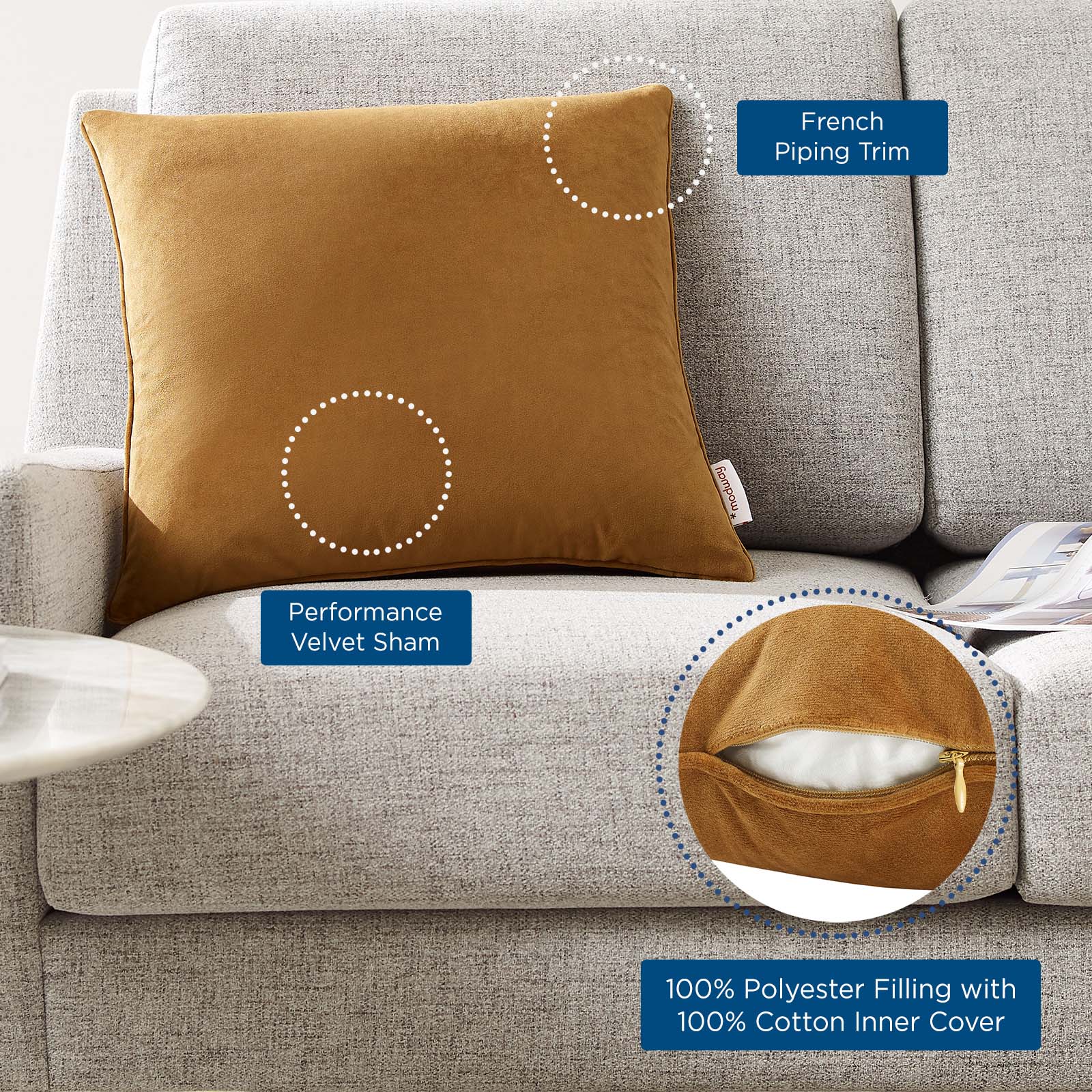 Enhance 18" Performance Velvet Throw Pillow by Modway