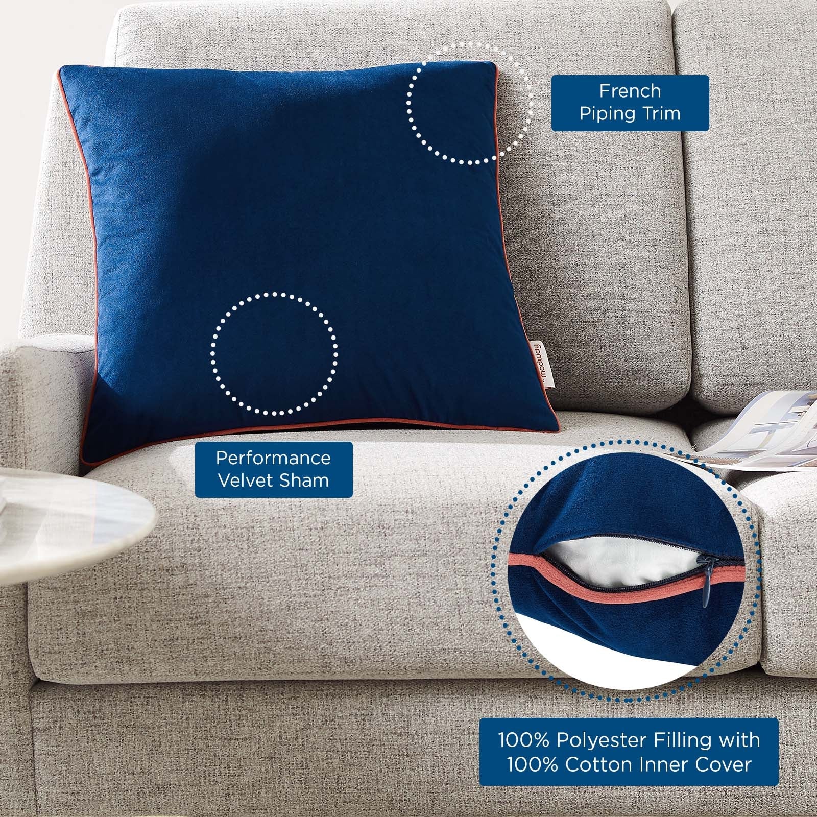 Accentuate 18" Performance Velvet Throw Pillow in Navy Blossom