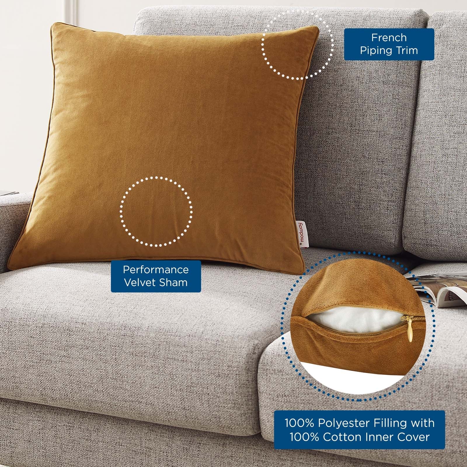Enhance 20" Performance Velvet Throw Pillow by Modway