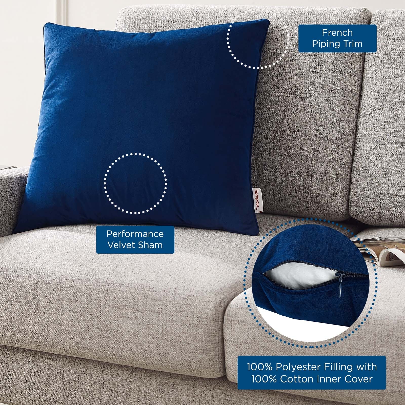 Enhance 20" Performance Velvet Throw Pillow by Modway