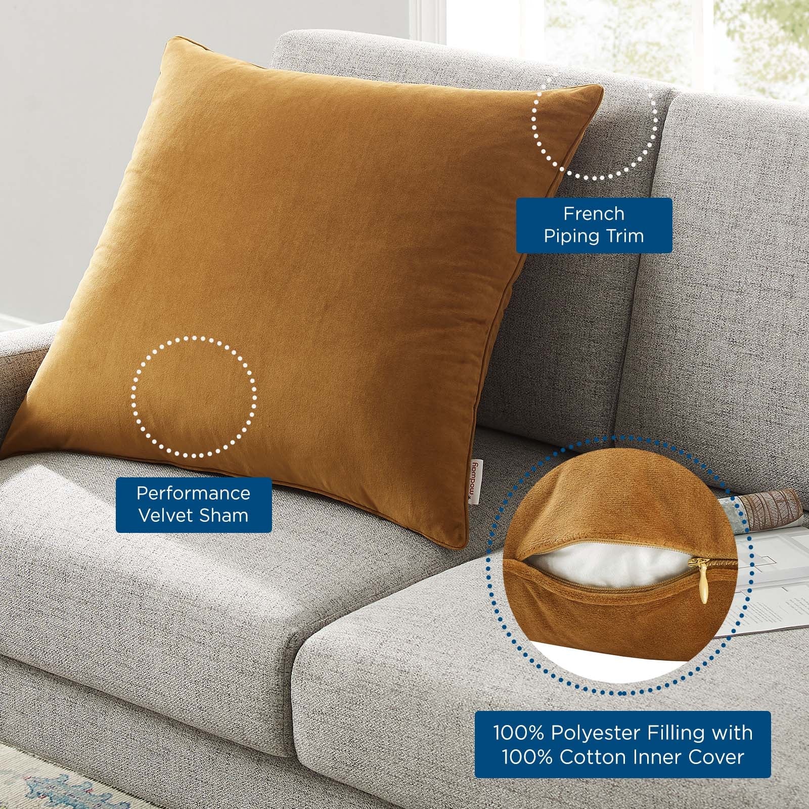 Enhance 24" Performance Velvet Throw Pillow by Modway