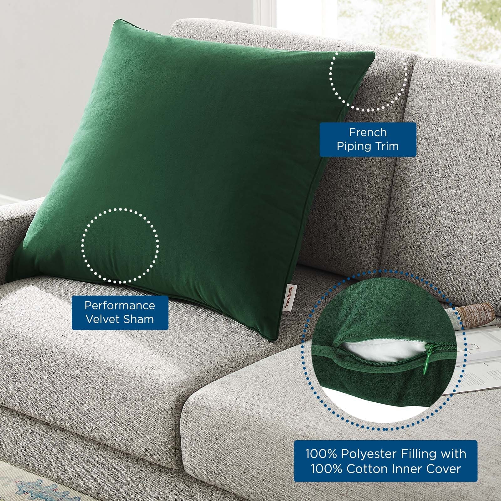 Enhance 24" Performance Velvet Throw Pillow by Modway