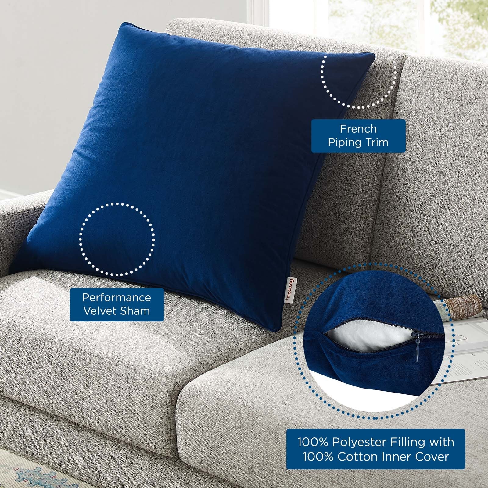 Enhance 24" Performance Velvet Throw Pillow by Modway