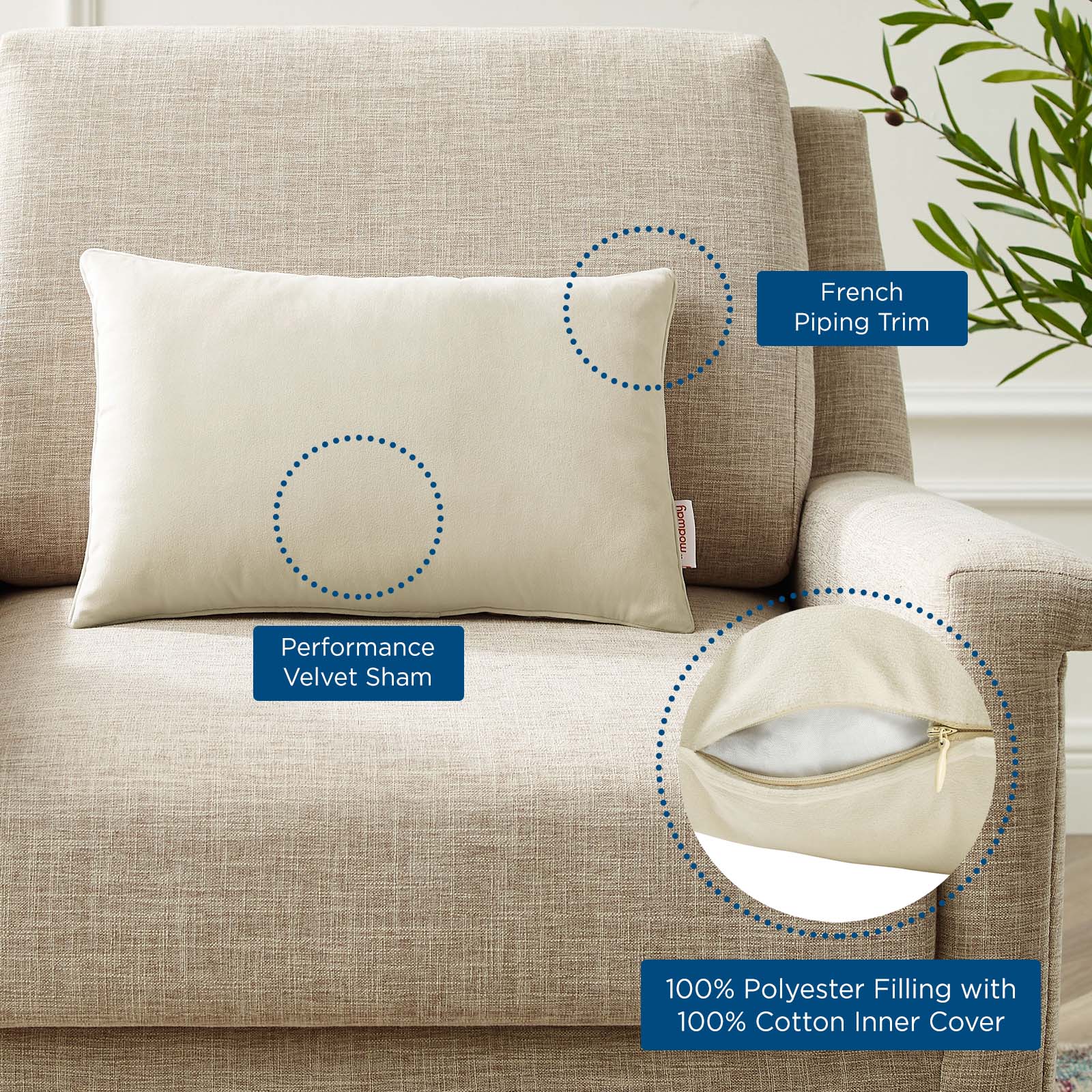 Enhance 18" Lumbar Performance Velvet Throw Pillow by Modway