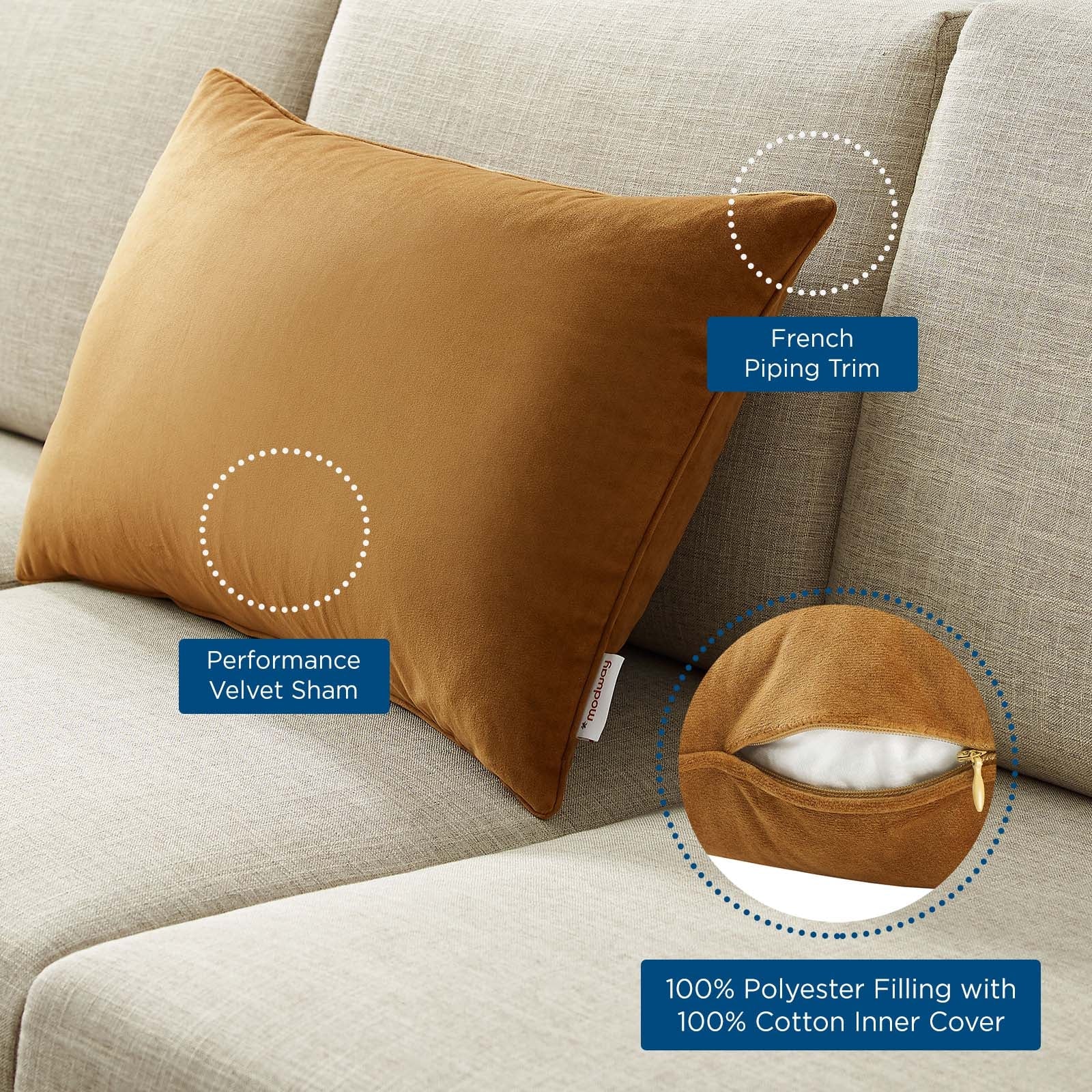Enhance 24" Lumbar Performance Velvet Throw Pillow by Modway
