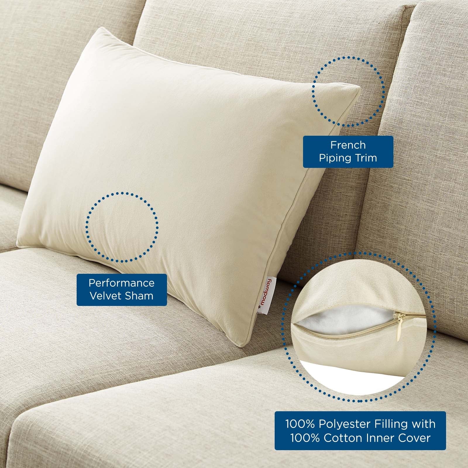 Enhance 24" Lumbar Performance Velvet Throw Pillow by Modway