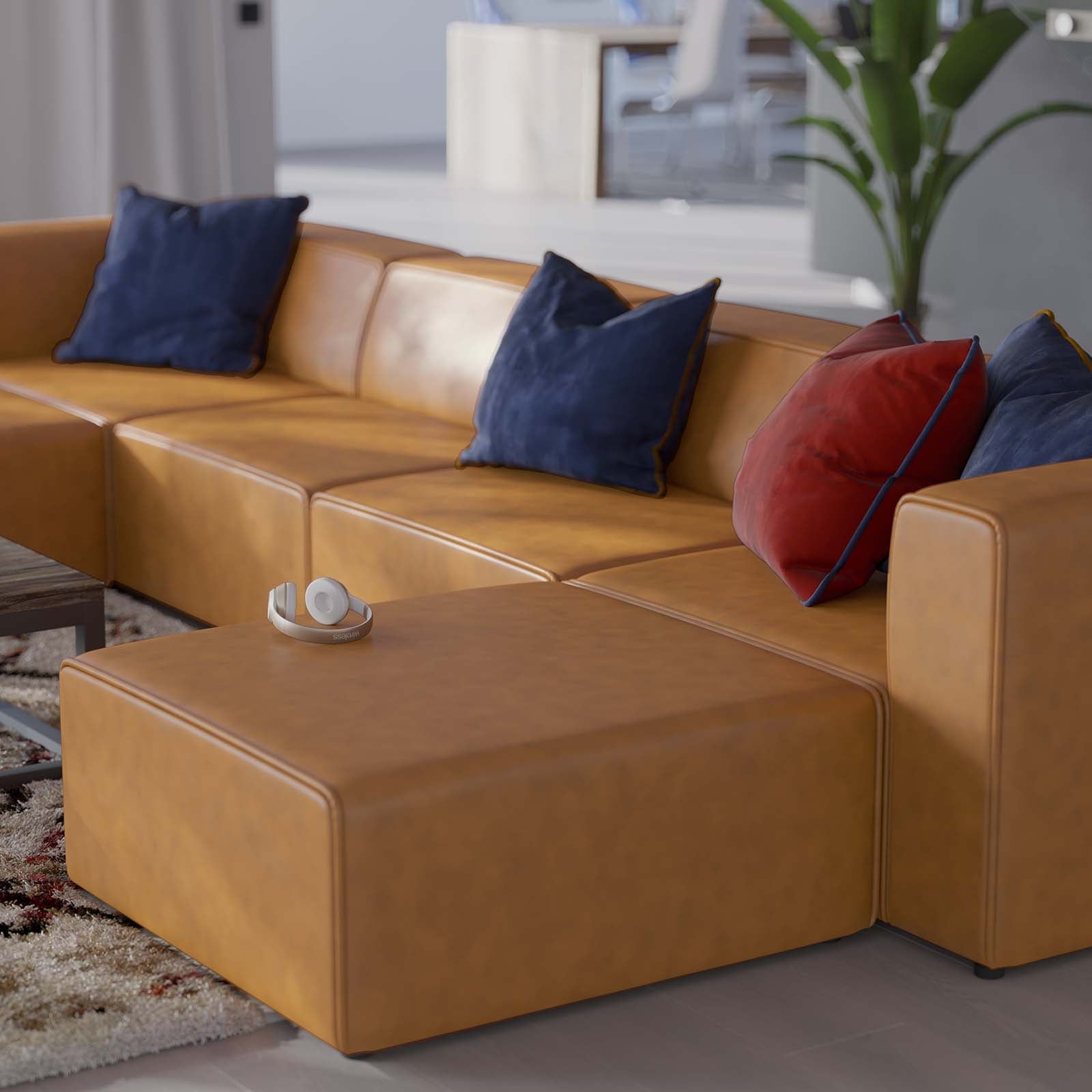 Mingle 4-Piece Vegan Leather Sofa and 2 Ottomans Set by Modway
