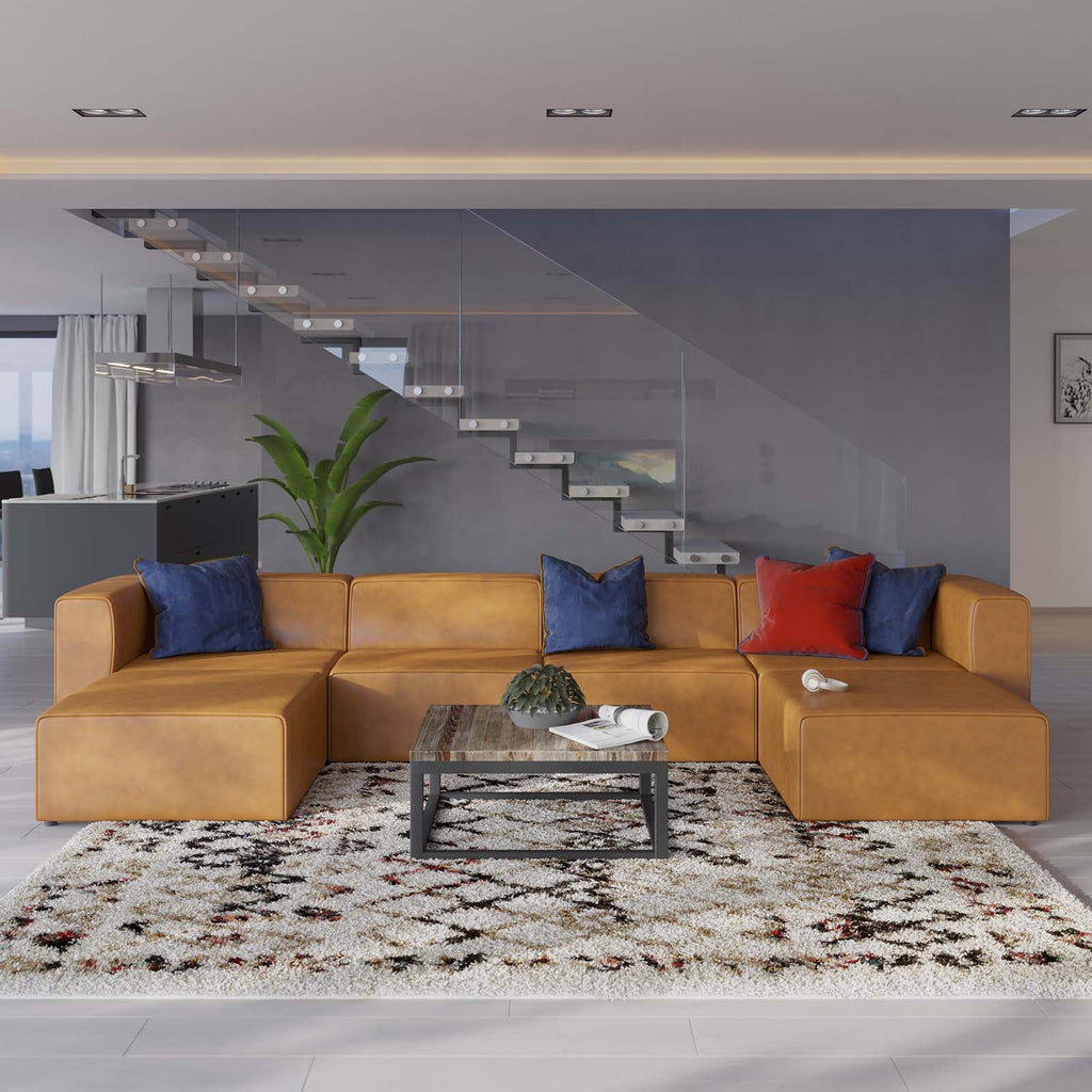 Mingle 4-Piece Vegan Leather Sofa and 2 Ottomans Set by Modway