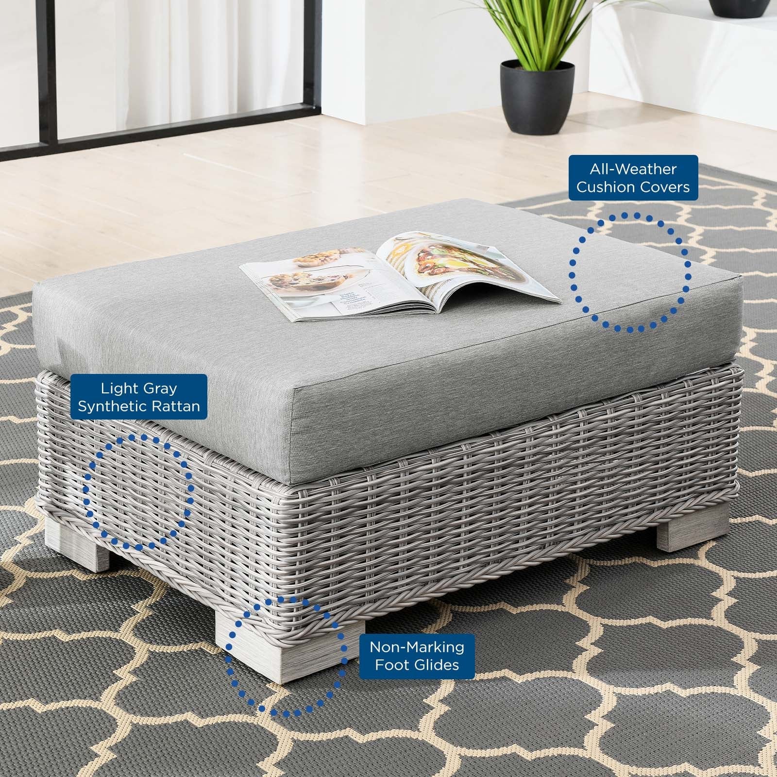 Conway Outdoor Patio Wicker Rattan Ottoman by Modway