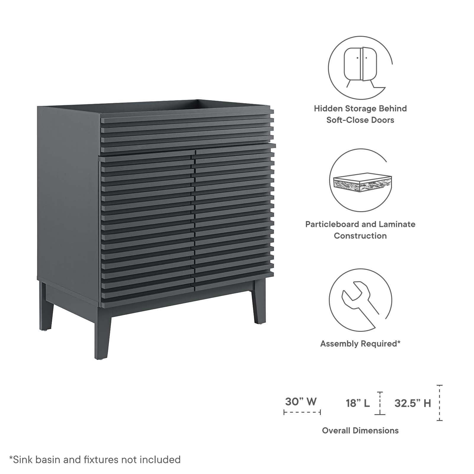Render 30" Bathroom Vanity Cabinet (Sink Basin Not Included) by Modway