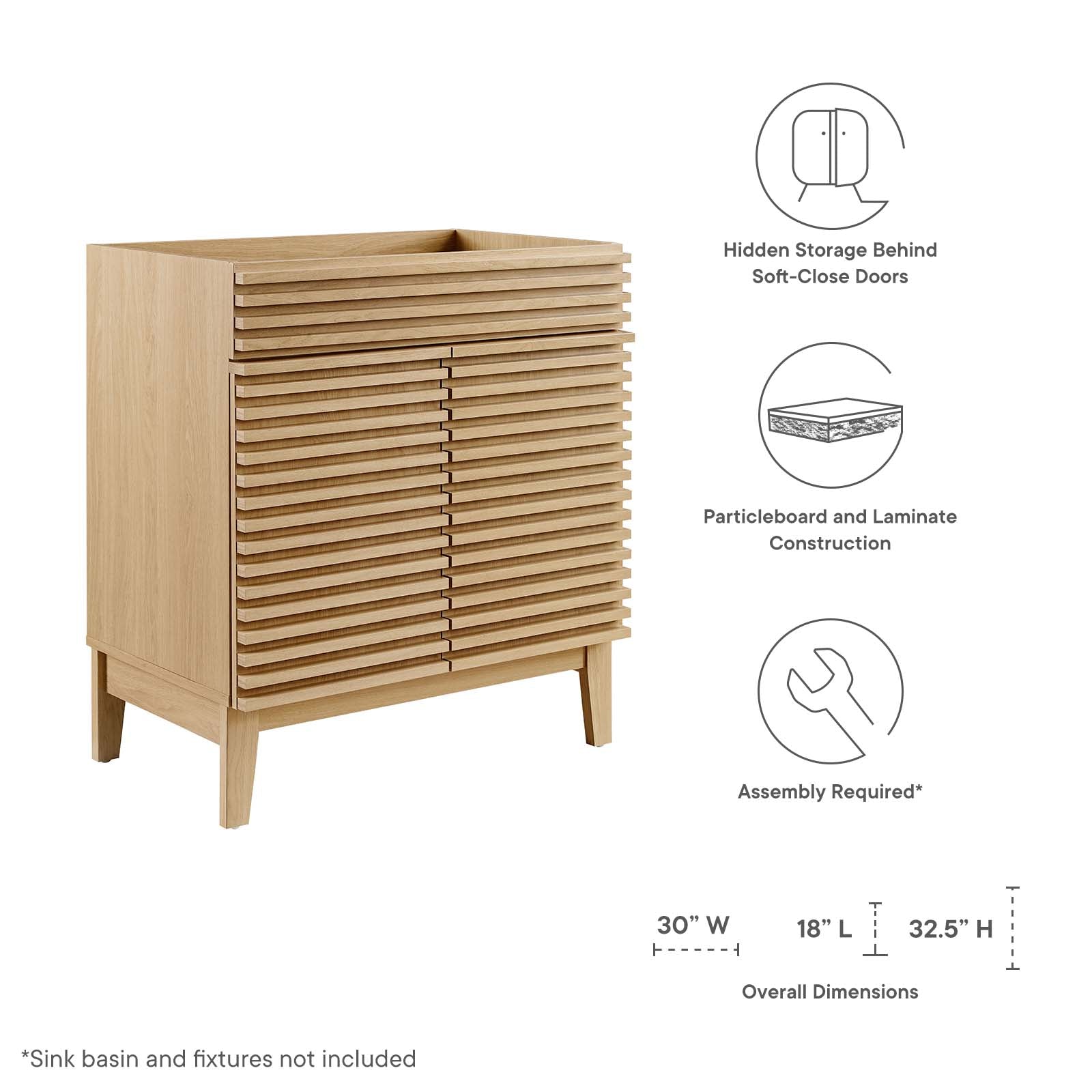 Render 30" Bathroom Vanity Cabinet (Sink Basin Not Included) by Modway