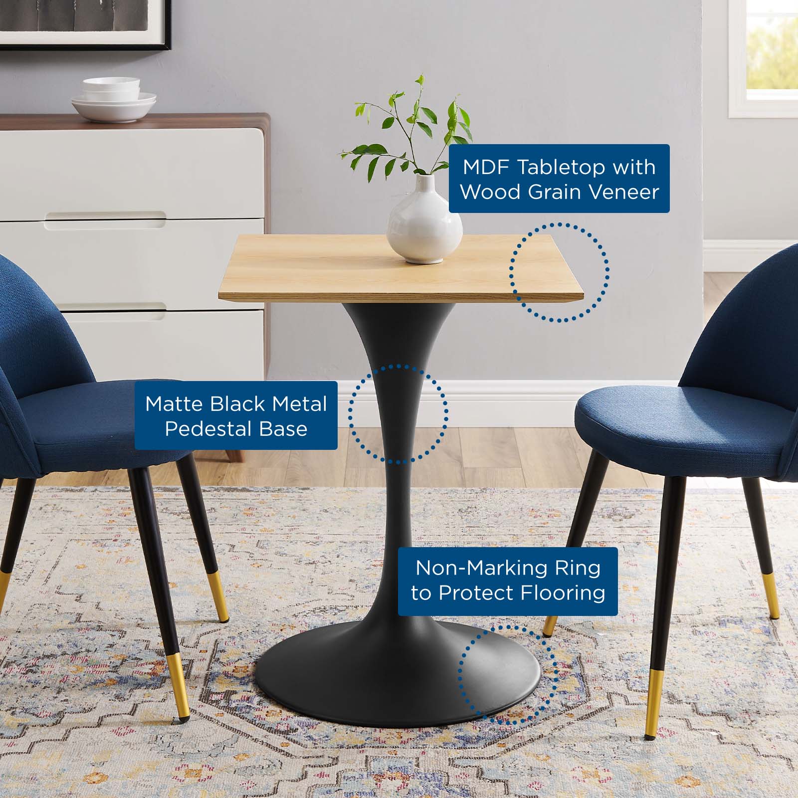 Lippa 24" Square Wood Dining Table by Modway