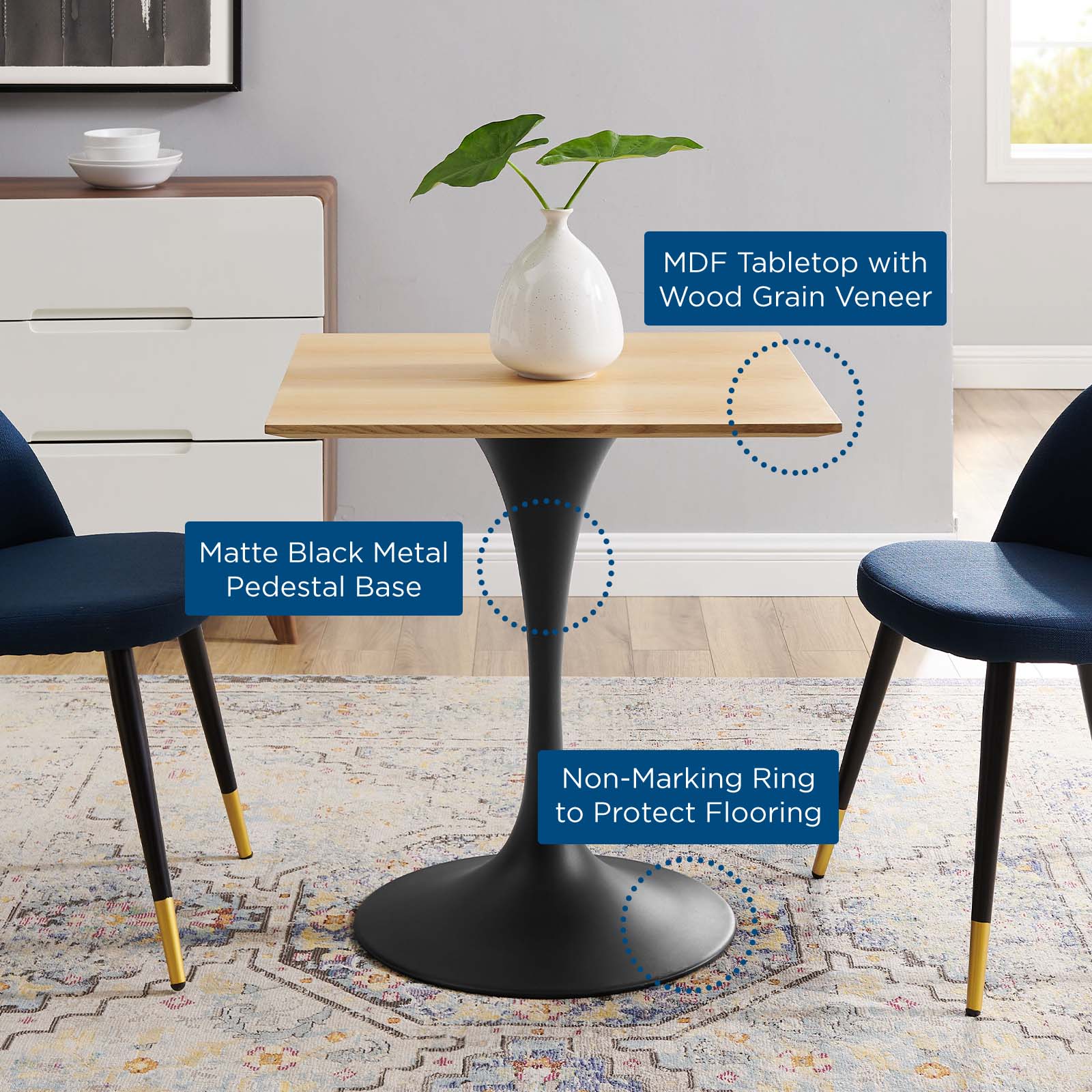 Lippa 28" Square Wood Dining Table by Modway