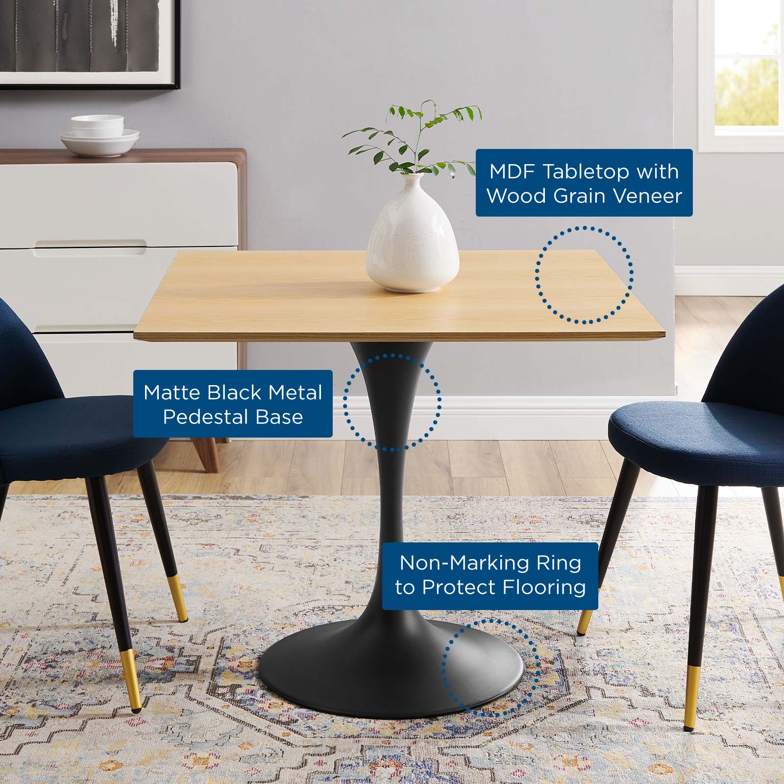 Lippa 36" Square Wood Dining Table by Modway