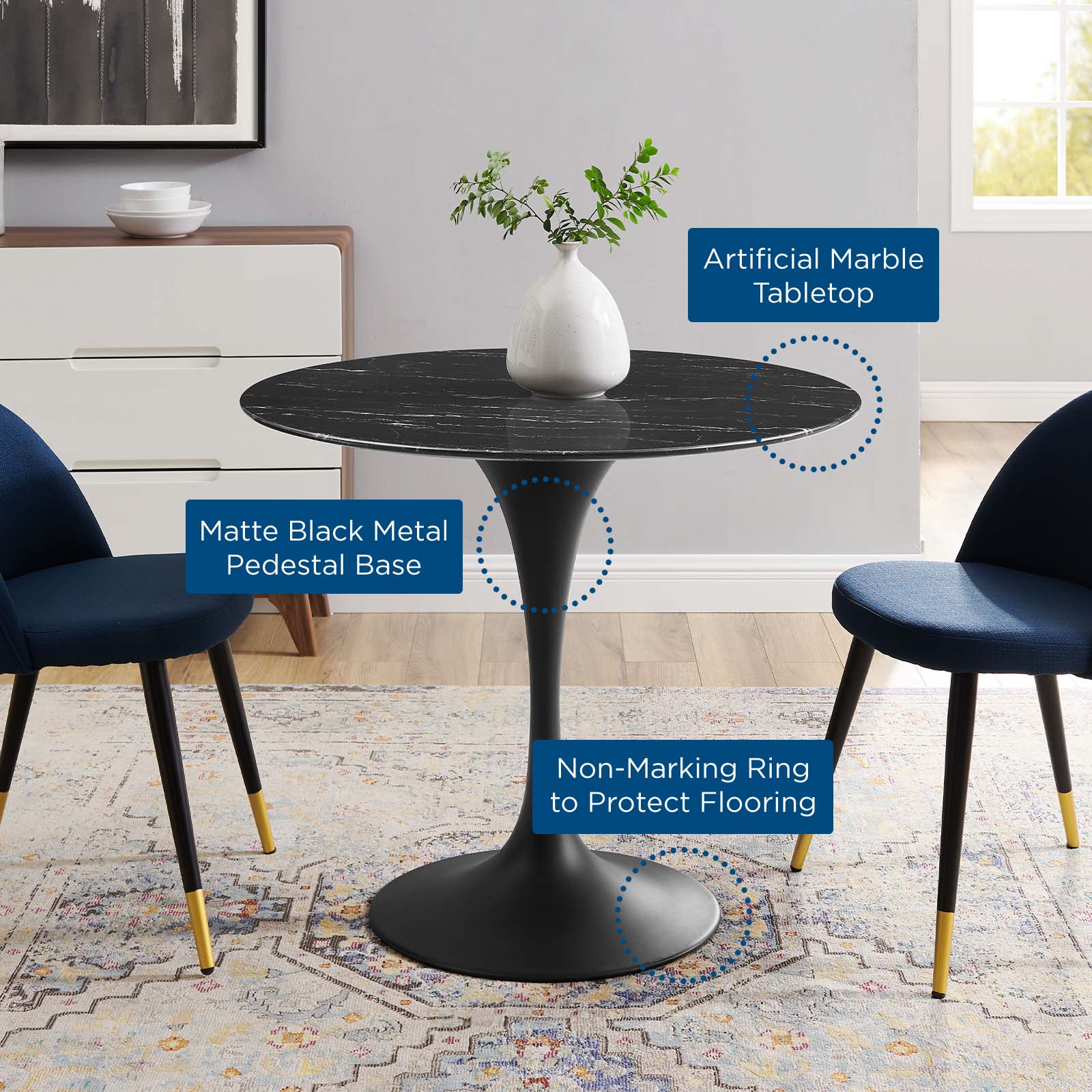 Lippa 36" Round Faux Marble Dining Table by Modway