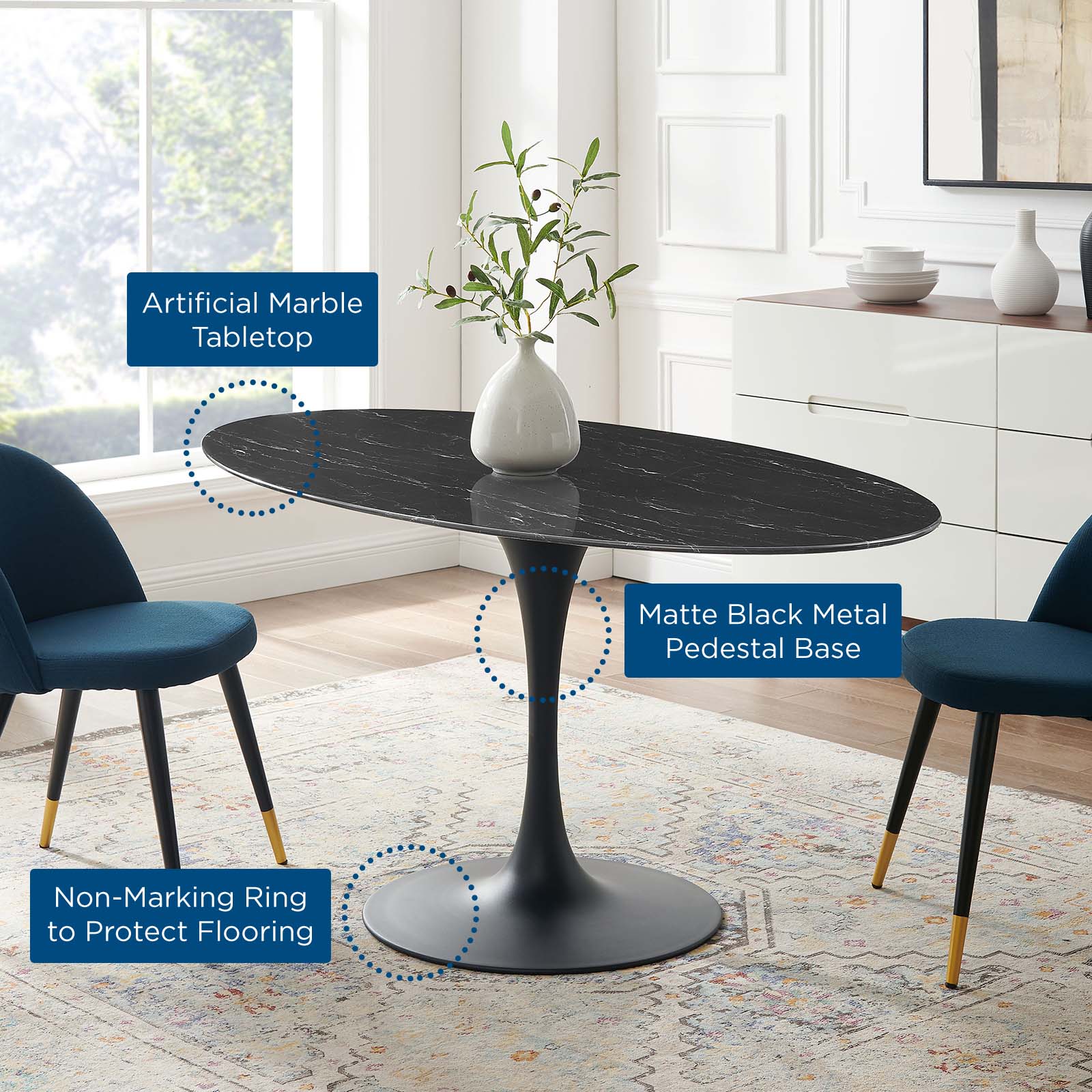 Lippa 60" Oval Faux Marble Dining Table by Modway