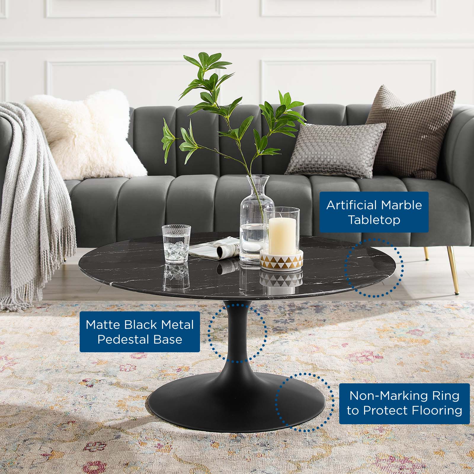 Lippa 36" Round Faux Marble Coffee Table by Modway