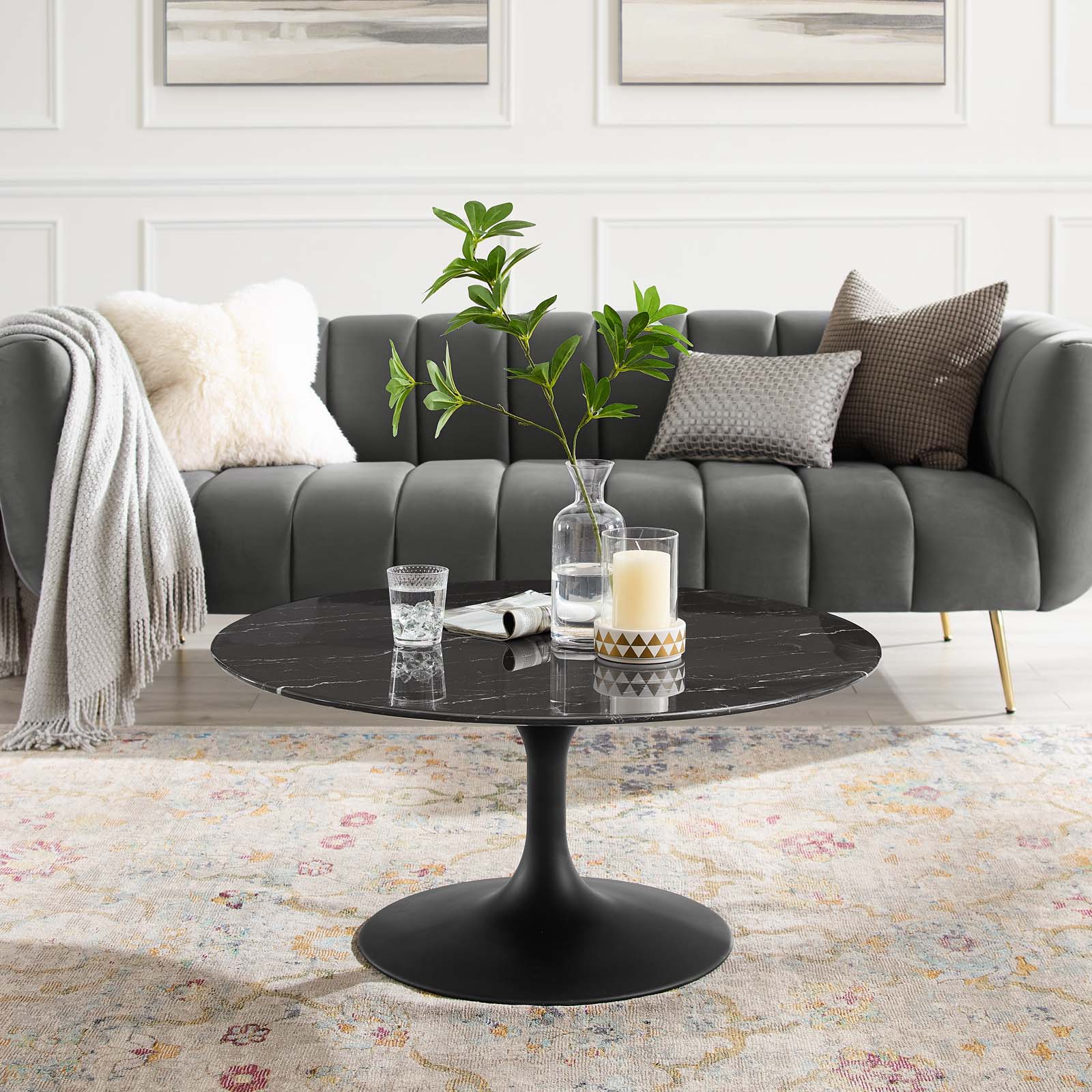 Lippa 36" Round Faux Marble Coffee Table by Modway