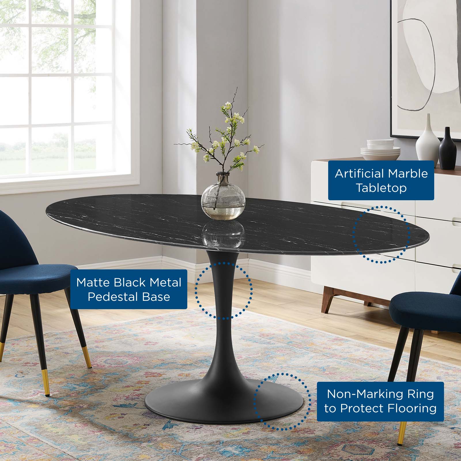 Lippa 78" Oval Faux Marble Dining Table by Modway