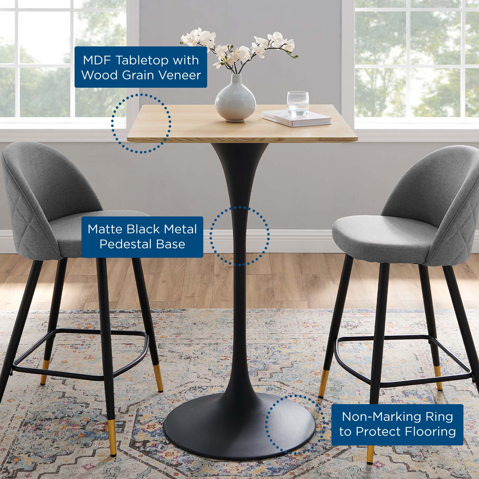 Lippa 28" Square Wood Bar Table by Modway