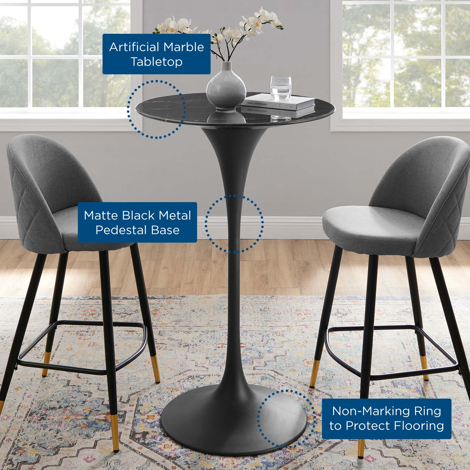 Lippa 28" Round Faux Marble Bar Table by Modway